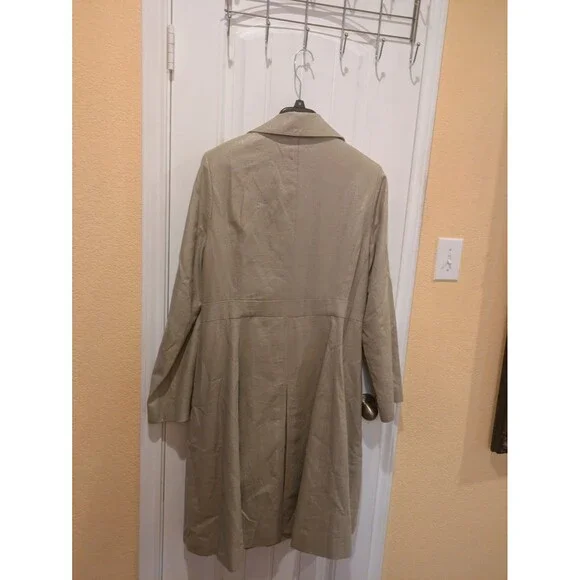 Isaac Mizrahi Linen Trench Coat Beige Size XL Satin Lined Shimmer Long - Picture 6 of 16
